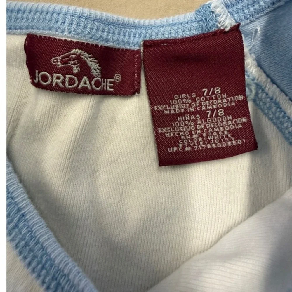 Jordache Girls 7 8 Vintage Y2K White Blue‎ Paisley Print Raglan Sleeve Womens XS
